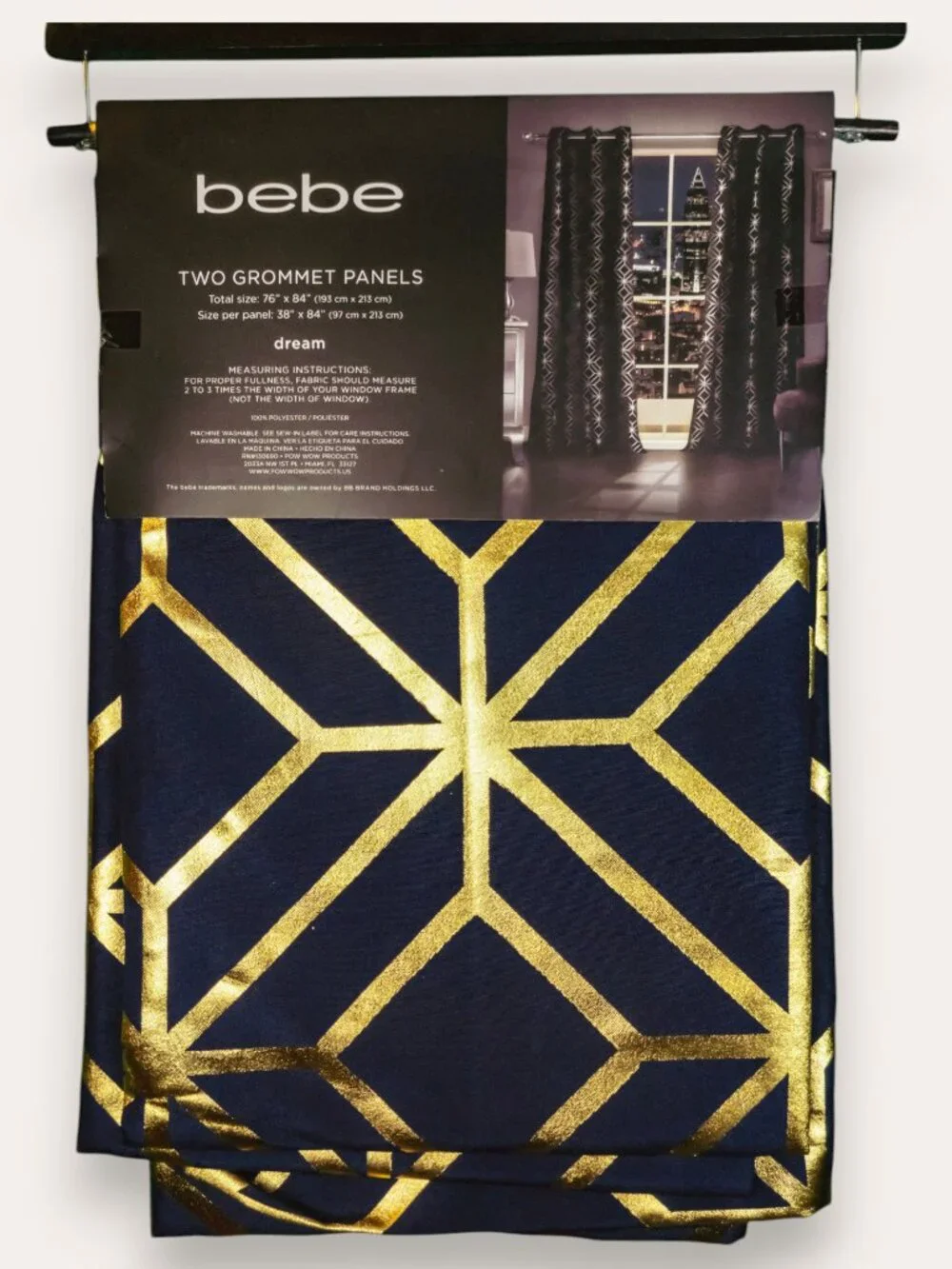 bebe Dream Navy Gold Geometric Grommet Curtain Panels 2-Pack 38